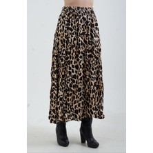 Zelish My Sister Bej Leopar Crash Efekt Saten Etek
