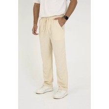 Tarz Yeri Jakar Kutu Desenli Baggy Eşofman Pantolon - Bej