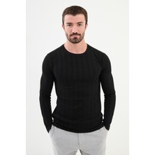 MCR Desenli Siyah Slim Fit Bisiklet Yaka Uzun Kollu Erkek T-Shirt