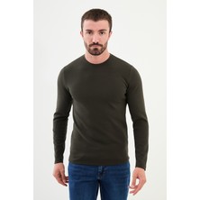 MCR Düz Haki Slim Fit Bisiklet Yaka Uzun Kollu Erkek T-Shirt