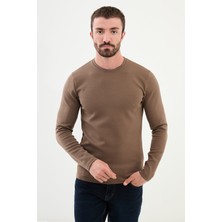 MCR Düz Kahverengi Slim Fit Bisiklet Yaka Uzun Kollu Erkek T-Shirt