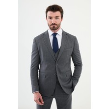 MCR Desenli Lacivert Slim Fit Mono Yaka Klasik Yün Erkek Takım Elbise