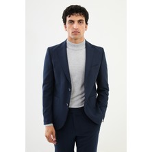 MCR Desenli Lacivert Slim Fit Torba Cep Mono Yaka Erkek Takım Elbise