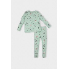 DeFacto Kız Bebek Pijama Takımı Hayvan Desenli Fitilli Kaşkorse Uzun Kollu Üst Uzun Alt D3627A524WN