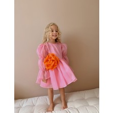 Rose Pembe  Şifon Kız Çocuk Parti Elbisesi