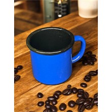 Qussine Emaye Kordonlu Kupa - Emaye Kampçı Kupası - Kahve Fincanı - Kamp Bardağı Mavi 350 ml