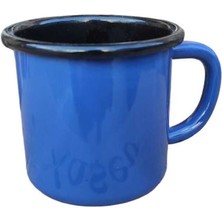 Qussine Emaye Kordonlu Kupa - Emaye Kampçı Kupası - Kahve Fincanı - Kamp Bardağı Mavi 350 ml