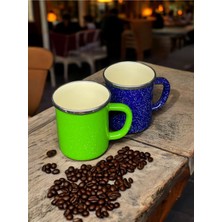 Emaye Market Emaye Kahve Çay Kupa - Ateşe Dayanıklı Kamp Bardak - Vintage Lacivert Yeşil Çiftli 350 ml 8 cm