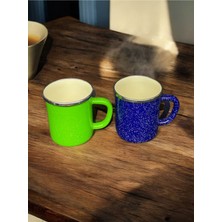 Emaye Market Emaye Kahve Çay Kupa - Ateşe Dayanıklı Kamp Bardak - Vintage Lacivert Yeşil Çiftli 350 ml 8 cm
