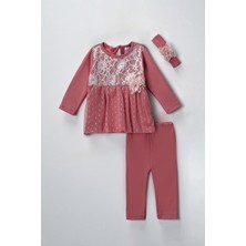 Lusana 3107 6-18 Ay Kız Dantelli Tüllü Bandanalı Taytlı Takım