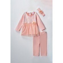 Lusana 3107 6-18 Ay Kız Dantelli Tüllü Bandanalı Taytlı Takım