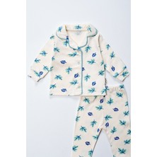 Lusana  2411 3-12 Ay Unisex Yaprak Baskılı Pijama Takım