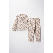 Lusana 0051 9-12 Yaş Yakalı Yıldızlı Unisex Pijama Takım