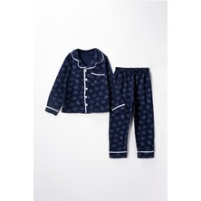 Lusana 0051 9-12 Yaş Yakalı Yıldızlı Unisex Pijama Takım
