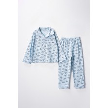 Lusana 0051 9-12 Yaş Yakalı Yıldızlı Unisex Pijama Takım