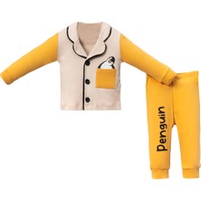 Lusana 1056 6-18 Ay Düğmeli Penguen Baskılı Cepli Pijama Takım