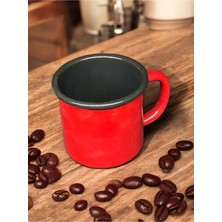 Qussine Emaye Kupa - Emaye Bardak Kampçı Kupası - Kahve Fincanı Kamp Bardağı Kırmızı 350 ml