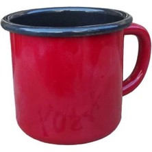 Qussine Emaye Kupa - Emaye Bardak Kampçı Kupası - Kahve Fincanı Kamp Bardağı Kırmızı 350 ml