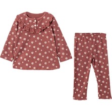 Lusana 24401 9-24 Ay Kız Yaka Fırfırlı Çiçek Baskılı 2li Takım