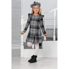 Lusana 3022 3-7 Yaş Şapkalı Ekoseli Kışlık Elbise