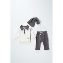 Lusana  2057 6-18 Ay Yakalı Şapkalı 3'lü  Waffle Takım