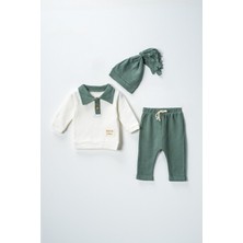 Lusana  2057 6-18 Ay Yakalı Şapkalı 3'lü  Waffle Takım