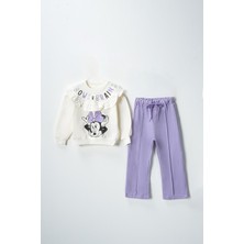 Lusana 50224 3-7 Yaş Yaka Fırfırlı Mınıe  Bows Baskılı Takım