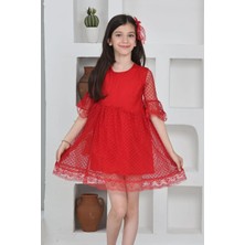 Lusana 8894 Kız Tokalı Tül Elbise