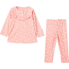 Lusana 24401 9-24 Ay Kız Yaka Fırfırlı Çiçek Baskılı 2li Takım