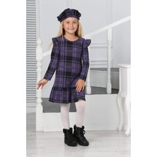 Lusana 3022 3-7 Yaş Şapkalı Ekoseli Kışlık Elbise