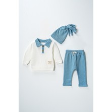 Lusana  2057 6-18 Ay Yakalı Şapkalı 3'lü  Waffle Takım