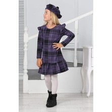 Lusana 3022 3-7 Yaş Şapkalı Ekoseli Kışlık Elbise