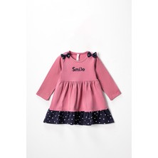 Lusana  9866 2-5 Yaş Smile Baskılı Puantiyeli  Elbise