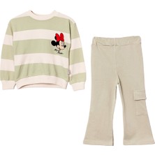 Lusana 24415 2-5 Yaş Kız Minnie Mouse Baskılı Çizgili 2li Takım