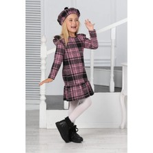 Lusana 3022 3-7 Yaş Şapkalı Ekoseli Kışlık Elbise
