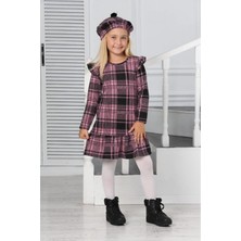 Lusana 3022 3-7 Yaş Şapkalı Ekoseli Kışlık Elbise