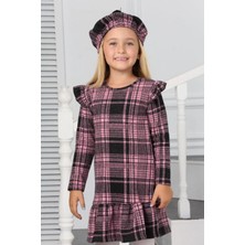 Lusana 3022 3-7 Yaş Şapkalı Ekoseli Kışlık Elbise
