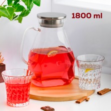 Porsima 15321 Borosilikat Cam Sürahi Metal Kapaklı Cam Karaf - Detoks Sürahi 1800 ml