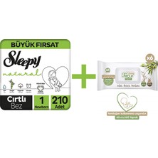 Sleepy Natural Büyük Fırsat Paketi Bebek Bezi 1 Numara Yenidoğan 210 Adet + Baby Turco Baby Turco Doğadan Yenidoğan Islak Bebek Havlusu 6 x 60 Yaprak