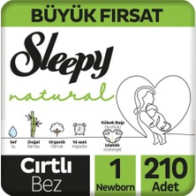 Sleepy Natural Büyük Fırsat Paketi Bebek Bezi 1 Numara Yenidoğan 210 Adet + Baby Turco Baby Turco Doğadan Yenidoğan Islak Bebek Havlusu 6 x 60 Yaprak