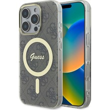 Guess Apple iPhone 16 Pro Max Kılıf Guess Orjinal Lisanslı Magsafe Özellikli Yazı Logolu 4g Desenli Kahverengi