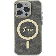 Guess Apple iPhone 16 Pro Max Kılıf Guess Orjinal Lisanslı Magsafe Özellikli Yazı Logolu 4g Desenli Kahverengi