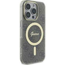 Guess Apple iPhone 16 Pro Max Kılıf Guess Orjinal Lisanslı Magsafe Özellikli Yazı Logolu 4g Desenli Kahverengi