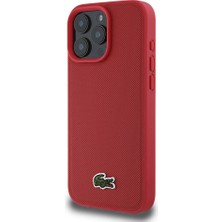 Lacoste Apple iPhone 16 Pro Kılıf Lacoste Orjinal Lisanslı Pu Pike Desenli Ikonik Timsah Dokuma Logolu Kırmızı