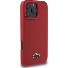 Lacoste Apple iPhone 16 Pro Kılıf Lacoste Orjinal Lisanslı Pu Pike Desenli Ikonik Timsah Dokuma Logolu Kırmızı