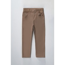Lusana 8331 Erkek 6-10 Yaş Beli Lastikli Camel Okul Pantolonu