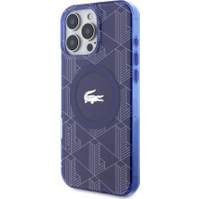 Lacoste Apple iPhone 16 Pro Kılıf Lacoste Lisanslı Magsafe Özellik Iml Baskı Timsah Logolu Monogram Lacivert