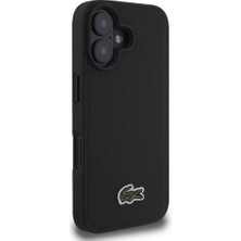 Lacoste Apple iPhone 16 Kılıf Lacoste Orjinal Lisanslı Pu Pike Desen Arka Ikonik Timsah Dokuma Logolu Siyah