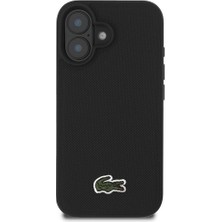 Lacoste Apple iPhone 16 Kılıf Lacoste Orjinal Lisanslı Pu Pike Desen Arka Ikonik Timsah Dokuma Logolu Siyah