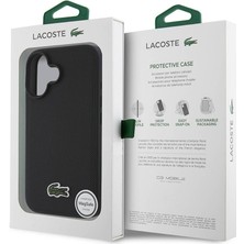 Lacoste Apple iPhone 16 Kılıf Lacoste Orjinal Lisanslı Pu Pike Desen Arka Ikonik Timsah Dokuma Logolu Siyah